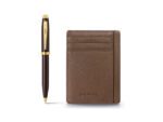 Balpen giftset Sheaffer 100 9370 glossy brown gold tone met creditcardhouder rustic mocha