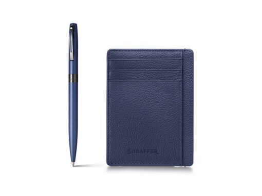 Balpen giftset Sheaffer Reminder 9018 Matte bleu polished   black PVD met  creditcardhouder sapphire night