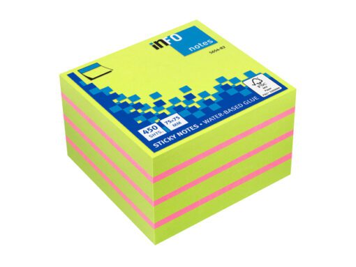 Info notes 75x75mm assorti blok a 450 vel fluor kleuren