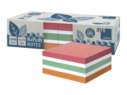 Info notes 75x75mm assorti recycled doos 2x a 400 vel