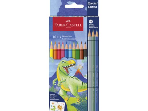 Kleurpotlood Faber-Castell Dino 10 Classic Colour + 3       metallic kleuren incl. stickervel