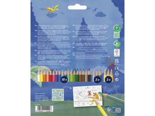 Kleurpotlood Faber-Castell Dino 18 Classic Colour + 6 (3    metallic kleurenen 3 neon) incl. stickervel