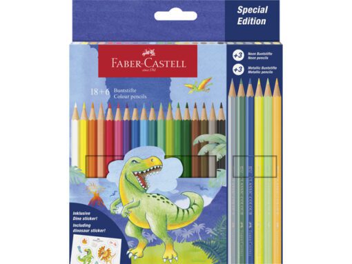 Kleurpotlood Faber-Castell Dino 18 Classic Colour + 6 (3    metallic kleurenen 3 neon) incl. stickervel