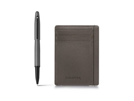 Rollerball giftset Sheaffer VFM 9424 Matt grey black tone   met creditcardhouder driftwood grey