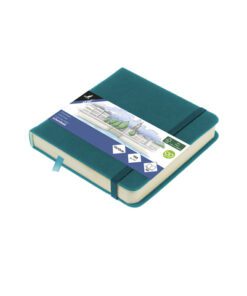 Schetsboek Kangaro 12x12cm dark turquoise PU HC 80 vel      140gr roomwit met elastiek en lint