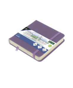 Schetsboek Kangaro 12x12cm heather purple PU HC 80 vel      140gr roomwit met elastiek en lint
