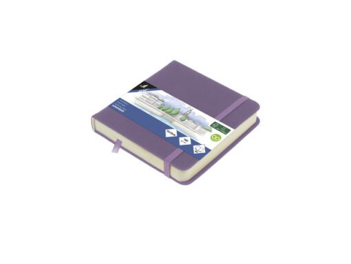 Schetsboek Kangaro 12x12cm heather purple PU HC 80 vel      140gr roomwit met elastiek en lint