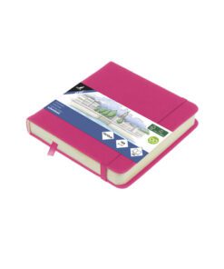 Schetsboek Kangaro 12x12cm hot pink PU HC 80 vel 140gr      roomwit met elastiek en lint