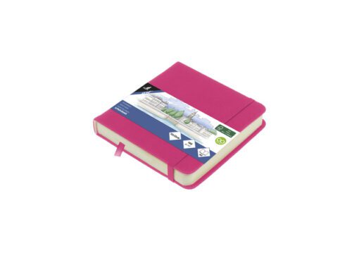 Schetsboek Kangaro 12x12cm hot pink PU HC 80 vel 140gr      roomwit met elastiek en lint