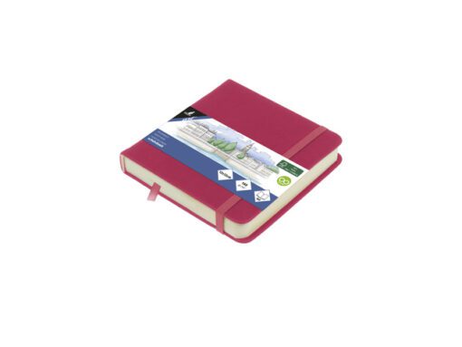 Schetsboek Kangaro 12x12cm ruby PU HC 80 vel 140gr roomwit  met elastiek en lint