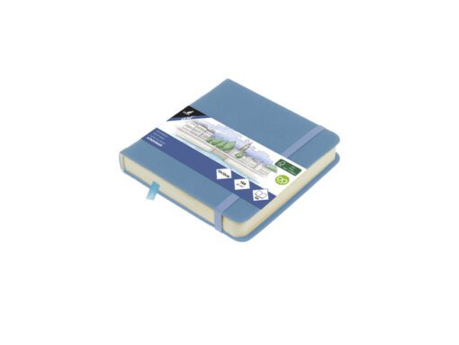 Schetsboek Kangaro 12x12cm sky blue PU HC 80 vel 140gr      roomwit met elastiek en lint