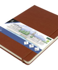 Schetsboek Kangaro A4 cognac PU HC 80 vel 140gr roomwit met elastiek en lint