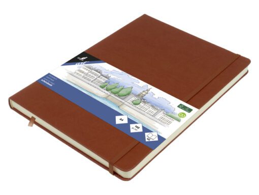 Schetsboek Kangaro A4 cognac PU HC 80 vel 140gr roomwit met elastiek en lint