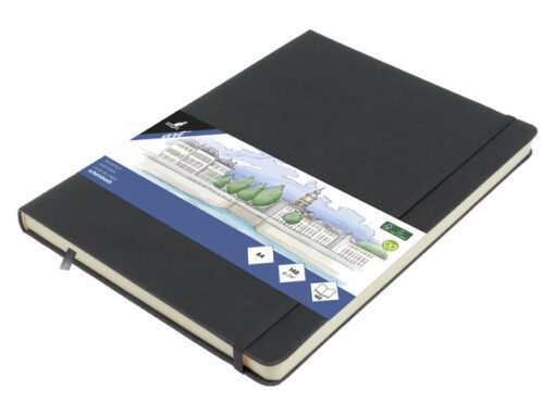 Schetsboek Kangaro A4 cold grey PU HC 80 vel 140gr roomwit  met elastiek en lint