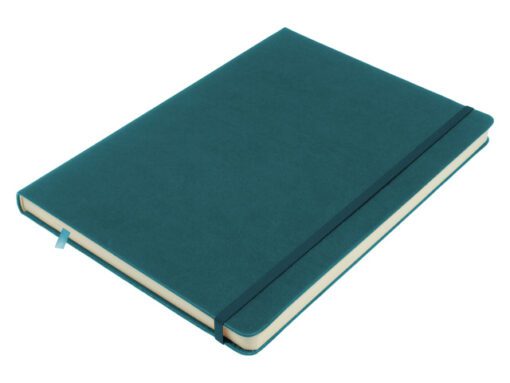 Schetsboek Kangaro A4 dark turquoise PU HC 80 vel 140gr     roomwit met elastiek en lint