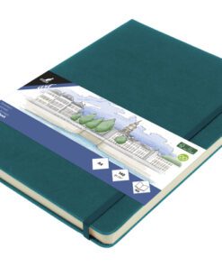 Schetsboek Kangaro A4 dark turquoise PU HC 80 vel 140gr     roomwit met elastiek en lint