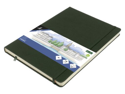 Schetsboek Kangaro A4 forest green PU HC 80 vel 140gr       roomwit met elastiek en lint