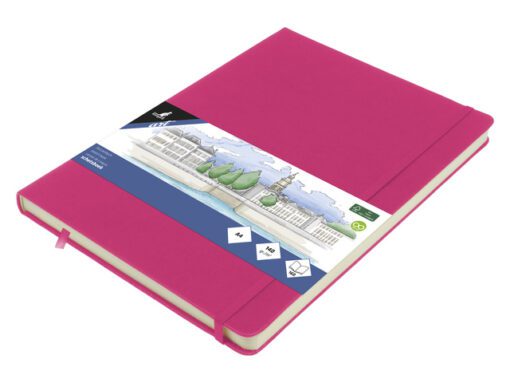 Schetsboek Kangaro A4 hot pink PU HC 80 vel 140gr roomwit   met elastiek en lint