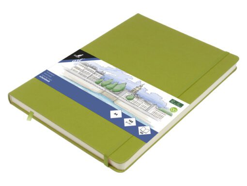 Schetsboek Kangaro A4 lime green PU HC 80 vel 140gr roomwit met elastiek en lint