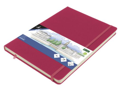 Schetsboek Kangaro A4 ruby PU HC 80 vel 140gr roomwit met   elastiek en lint