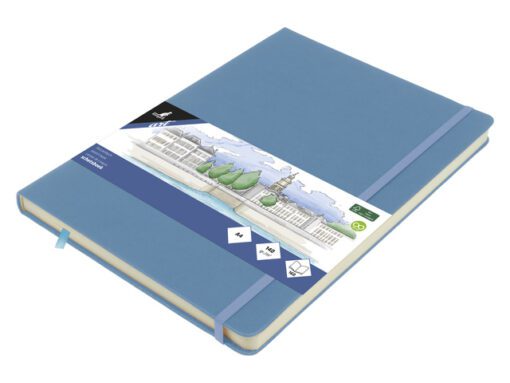 Schetsboek Kangaro A4 sky blue PU HC 80 vel 140gr roomwit   met elastiek en lint