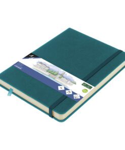 Schetsboek Kangaro A5 dark turquoise PU HC 80 vel 140gr     roomwit met elastiek en lint