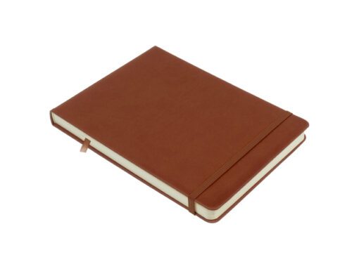 Schetsboek Kangaro A5 landscape cognac PU HC 80 vel 140gr   roomwit met elastiek en lint