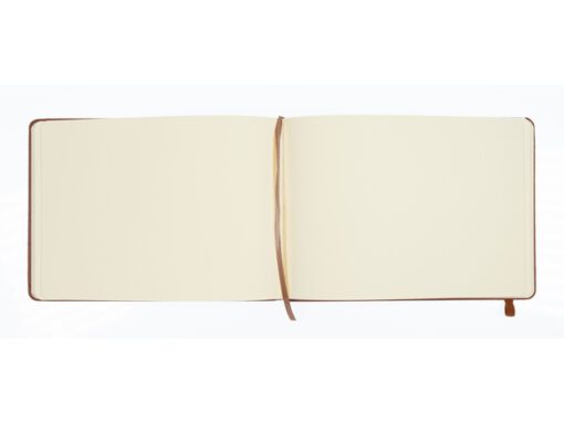 Schetsboek Kangaro A5 landscape cognac PU HC 80 vel 140gr   roomwit met elastiek en lint