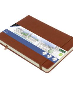 Schetsboek Kangaro A5 landscape cognac PU HC 80 vel 140gr   roomwit met elastiek en lint
