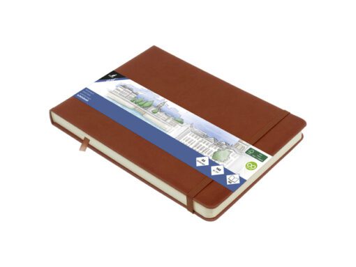 Schetsboek Kangaro A5 landscape cognac PU HC 80 vel 140gr   roomwit met elastiek en lint