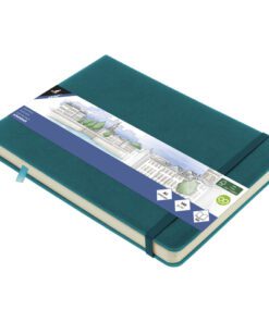 Schetsboek Kangaro A5 landscape dark turquoise PU HC 80 vel 140gr roomwit met elastiek en lint