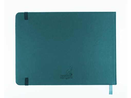 Schetsboek Kangaro A5 landscape dark turquoise PU HC 80 vel 140gr roomwit met elastiek en lint