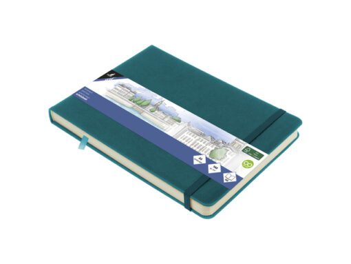 Schetsboek Kangaro A5 landscape dark turquoise PU HC 80 vel 140gr roomwit met elastiek en lint