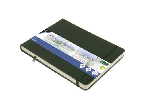 Schetsboek Kangaro A5 landscape forest green PU HC 80 vel   140gr roomwit met elastiek en lint