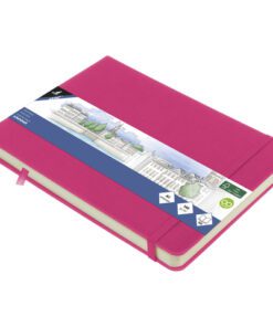Schetsboek Kangaro A5 landscape hot pink PU HC 80 vel 140gr roomwit met elastiek en lint