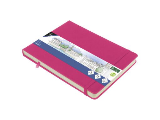 Schetsboek Kangaro A5 landscape hot pink PU HC 80 vel 140gr roomwit met elastiek en lint