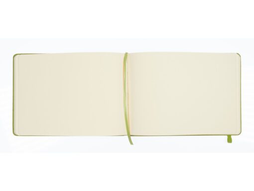 Schetsboek Kangaro A5 landscape lime green PU HC 80 vel     140gr roomwit met elastiek en lint
