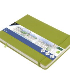 Schetsboek Kangaro A5 landscape lime green PU HC 80 vel     140gr roomwit met elastiek en lint