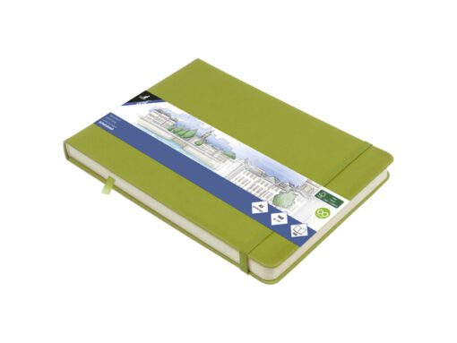 Schetsboek Kangaro A5 landscape lime green PU HC 80 vel     140gr roomwit met elastiek en lint