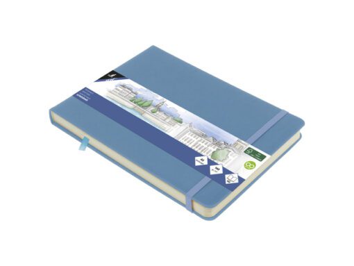 Schetsboek Kangaro A5 landscape sky blue PU HC 80 vel 140gr roomwit met elastiek en lint