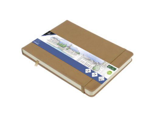Schetsboek Kangaro A5 landscape taupe PU HC 80 vel 140gr    roomwit met elastiek en lint