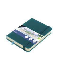Schetsboek Kangaro A6 dark turquoise PU HC 80 vel 140gr     roomwit met elastiek en lint