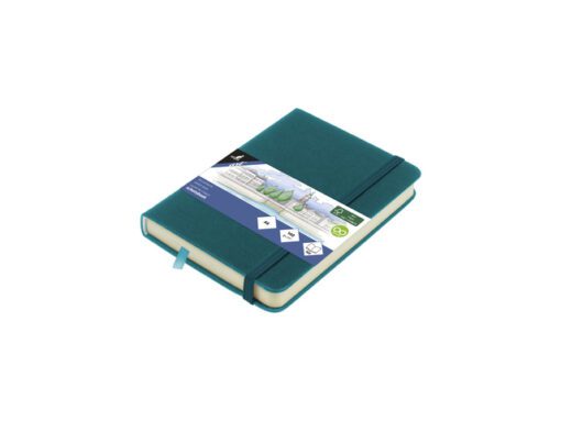 Schetsboek Kangaro A6 dark turquoise PU HC 80 vel 140gr     roomwit met elastiek en lint