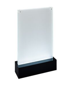 thuis of in een restaurant. Het glasheldere krasbestendige acryl is 1.5mm dik en geschikt voor dubbelzijdige presentatie