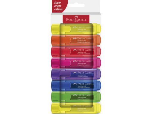 Tekstmarker Faber-Castell 46 8 stuks 2x geel, oranje,       groen, blauw, paars, rood in karton etui
