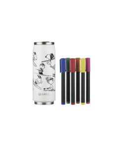 ontworpen als blikje. Met deze beker kun je je creativiteit de vrije loop laten. De beker wordt geleverd met 6 uitwasbare acrylviltstiften