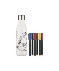 zodat je de tekeningen op de fles steeds opnieuw kunt inkleuren. De fles houdt je drankjes op de perfecte temperatuur