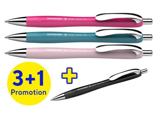 Balpen Schneider Rave XB  Colour assorti doos a 3 + 1 gratis