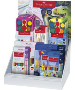Dino en Unicorn Faber-Castell display gevuld met: Colour    grip kleur- potl, jumbo grip kleurpotl, connector verf,