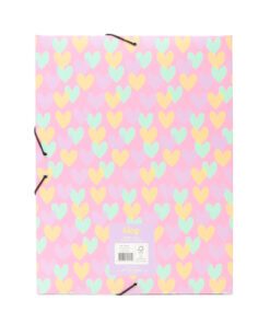 Elastomap B'LOG HEARTS. Formaat A4 folio met 3 kleppen en afsluitbaar met hoekelastieken. Deze serie bestaat uit hartjes in harmonieuze kleuren en kleurcombinaties. Krimp a 2 stuks met 2 motieven.
